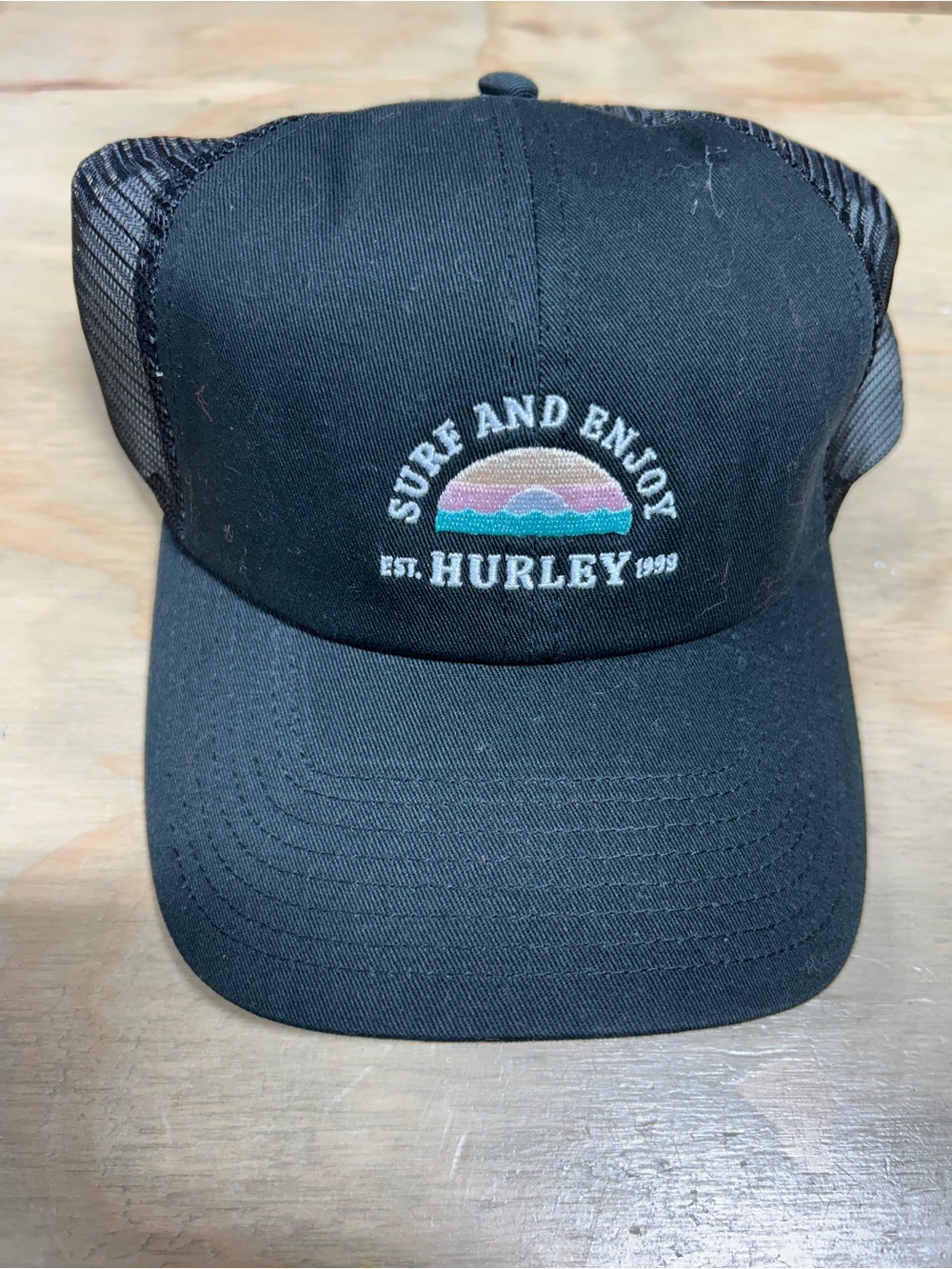 Hurley Black Trucker Hat with Sunset Wave Embroidery